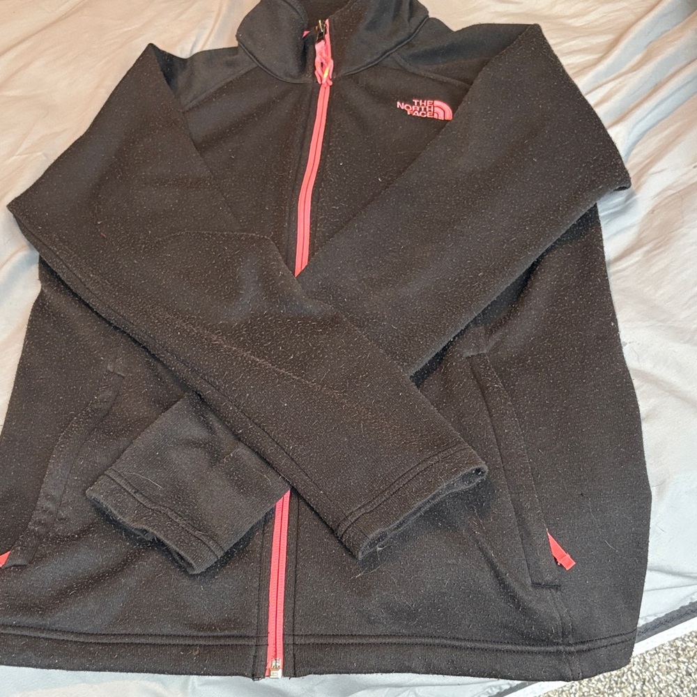 The North Face Kids Black Hoodie with Pink Zipper